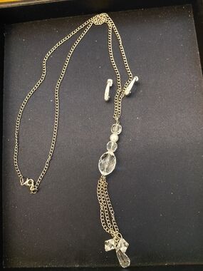 Source Unknown Silver-Tone Y Necklace with Clear Crystals and Pearls